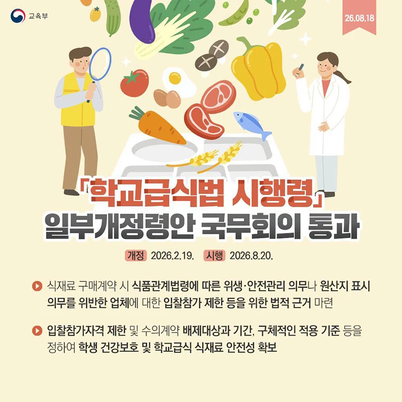 학교 급식 식재료 납품업체 위반땐 입찰 제한
